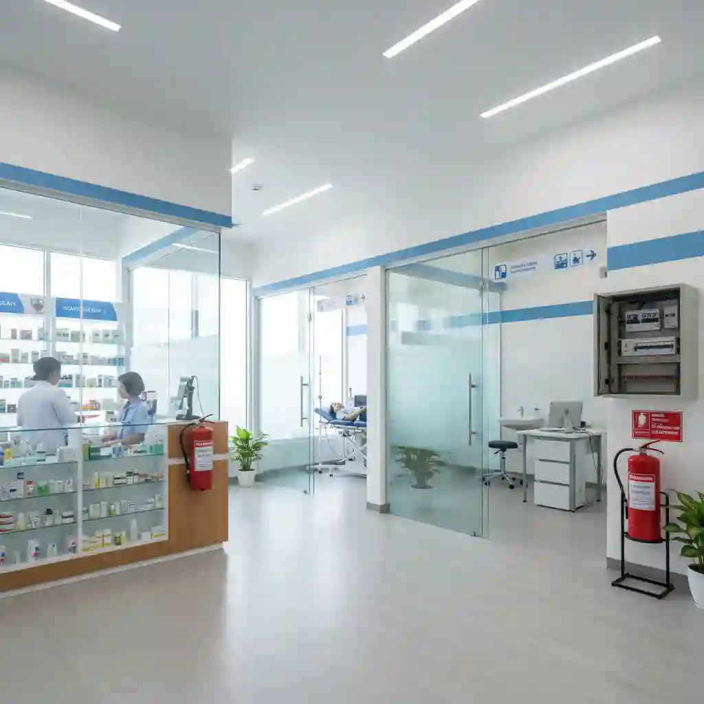 tampak interior sebuah klinik dengan apar terinstall