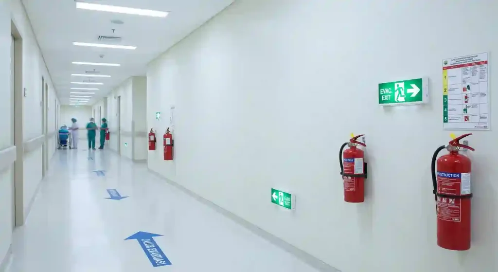 Distribusi APAR di koridor rumah sakit mencerminkan perencanaan kebutuhan APAR yang terstruktur.